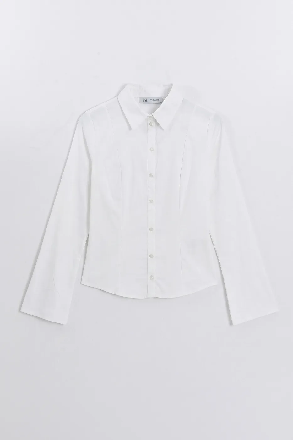 Bayan Beyaz Çan Kollu Slim Poplin Gömlek