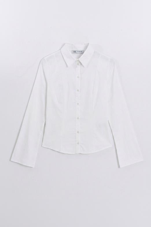 Çan Kollu Slim Poplin Gömlek