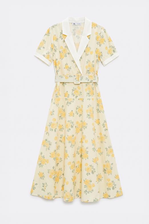 Ceket Yakalı Kemerli Poplin Elbise