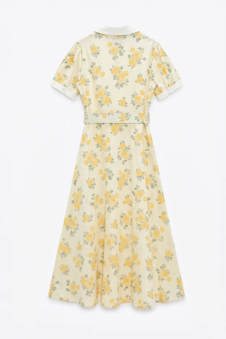 Bayan Sarı Ceket Yakalı Kemerli Poplin Elbise