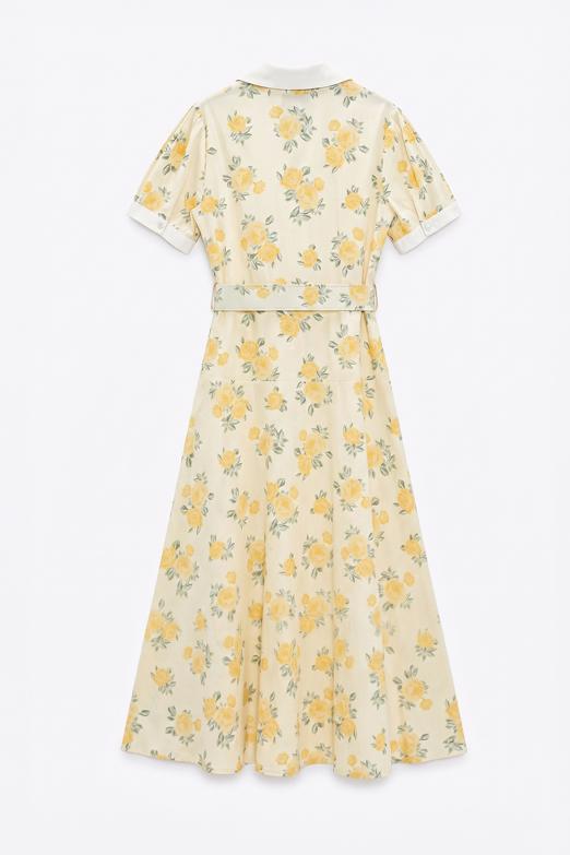 Ceket Yakalı Kemerli Poplin Elbise