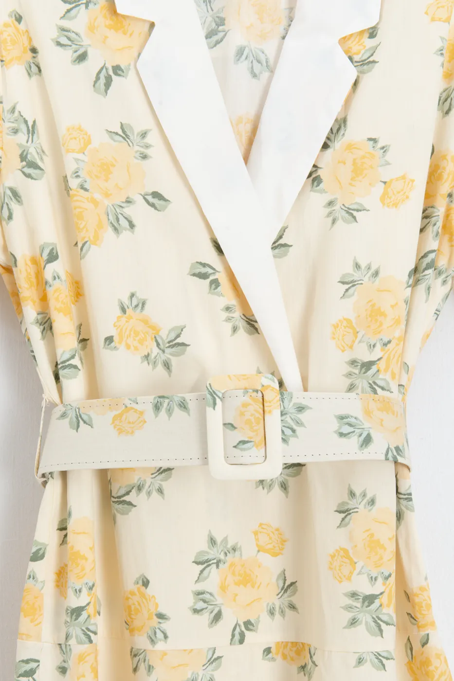 Bayan Sarı Ceket Yakalı Kemerli Poplin Elbise