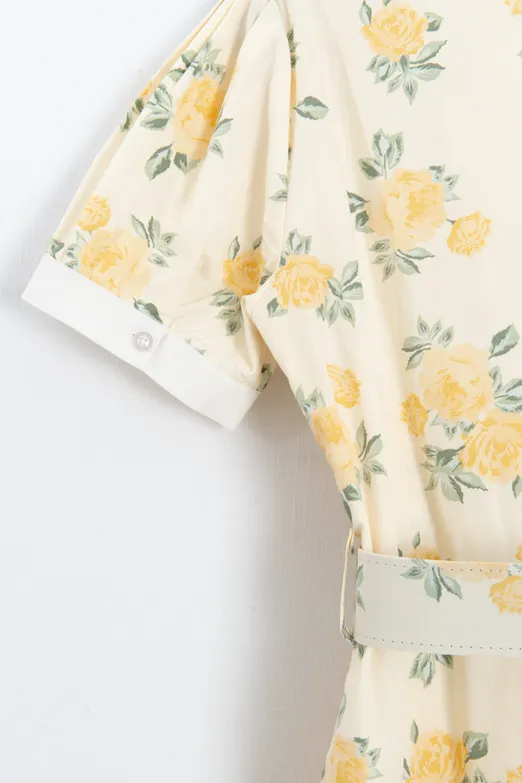 Bayan Sarı Ceket Yakalı Kemerli Poplin Elbise - BSL