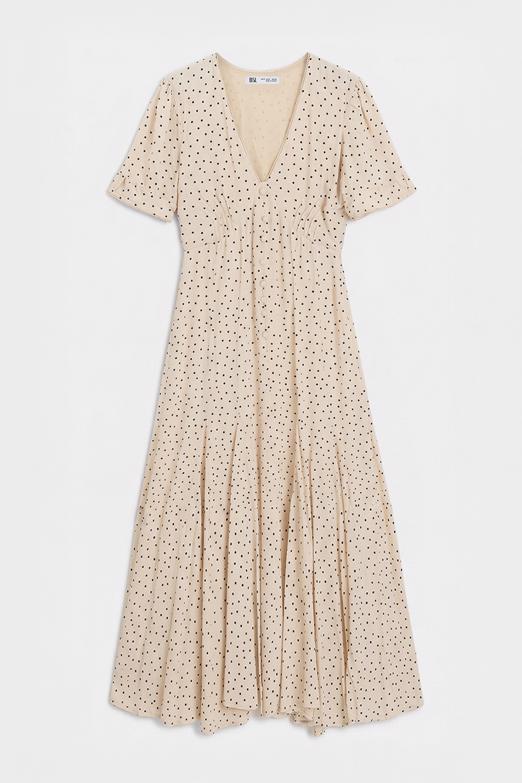 Puantiyeli Volanlı Midi Elbise