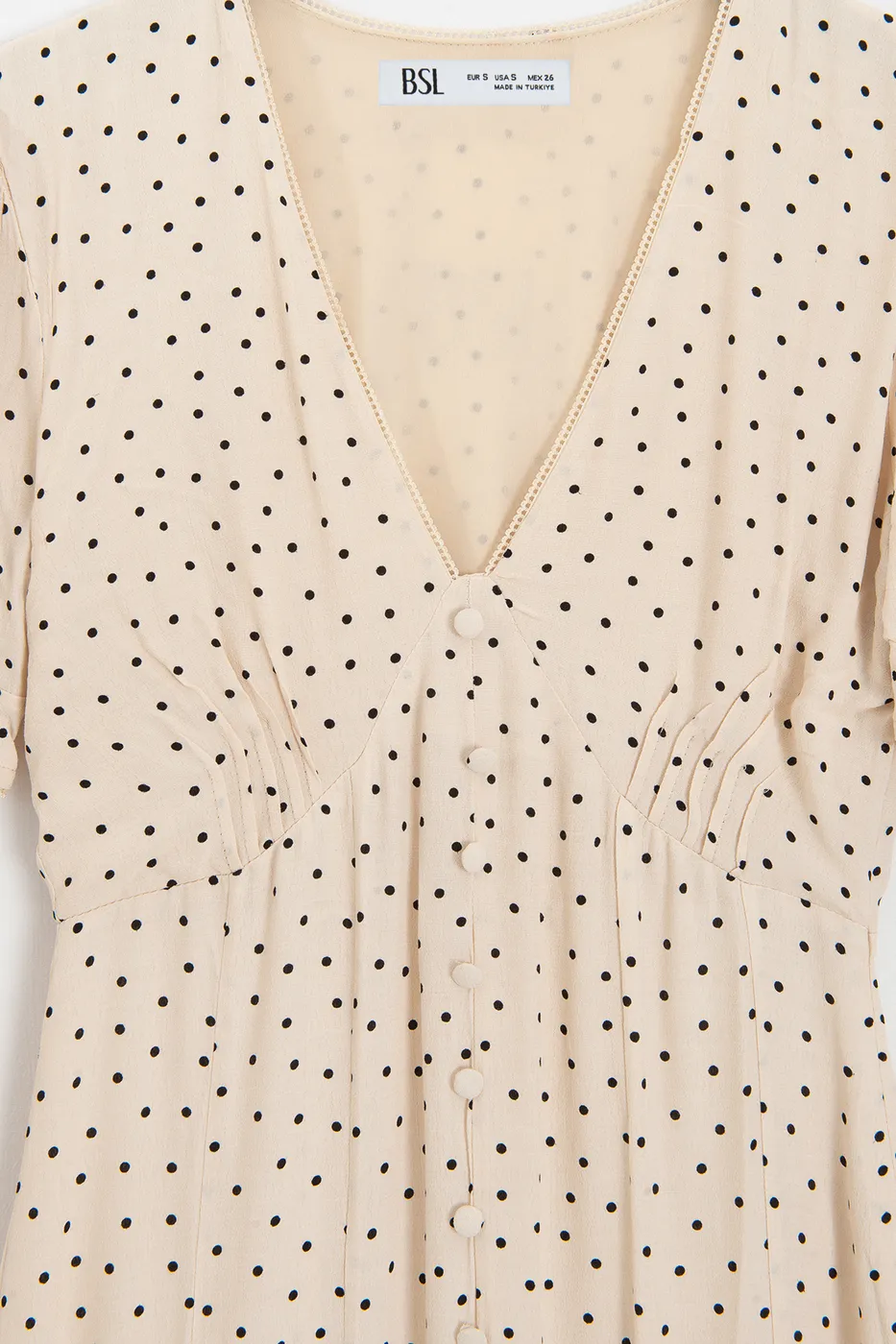 Bayan Ekru Puantiyeli Volanlı Midi Elbise