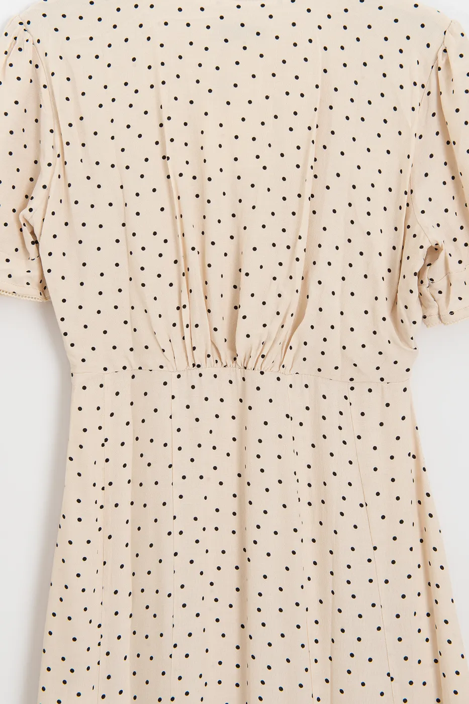 Bayan Ekru Puantiyeli Volanlı Midi Elbise
