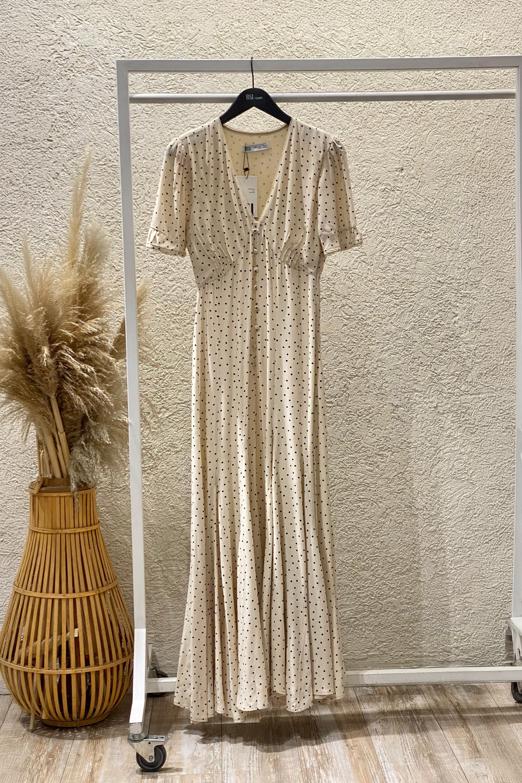 Puantiyeli Volanlı Midi Elbise