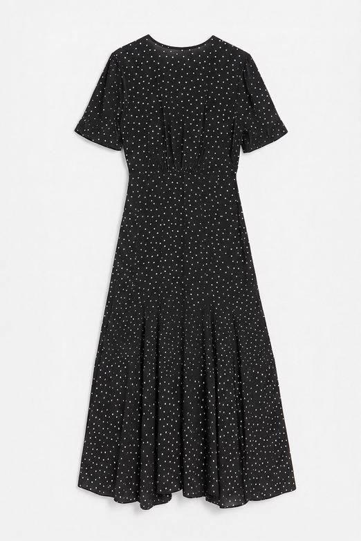 Puantiyeli Volanlı Midi Elbise