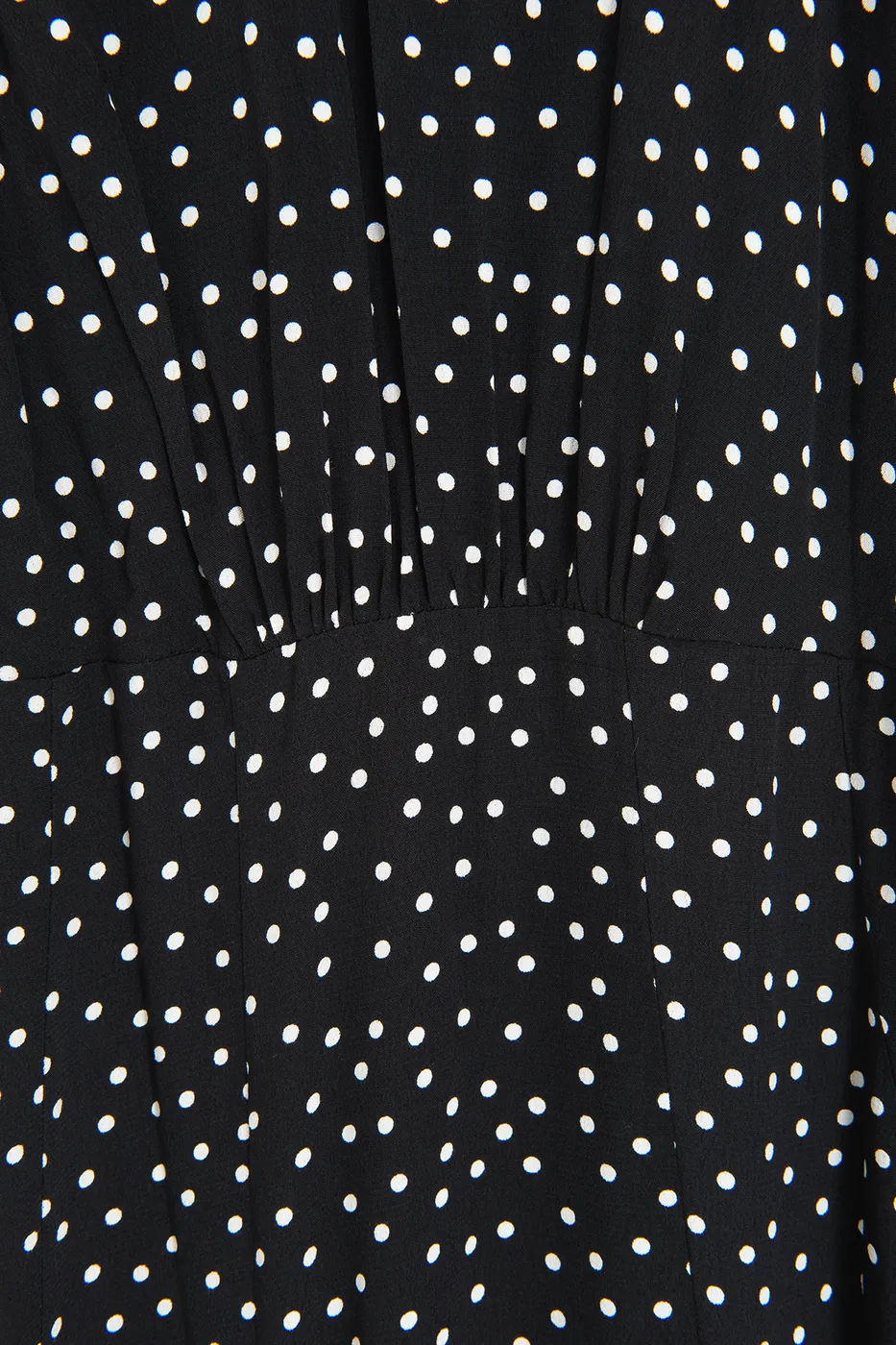 Bayan Siyah Puantiyeli Volanlı Midi Elbise