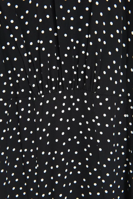 Bayan Siyah Puantiyeli Volanlı Midi Elbise - BSL