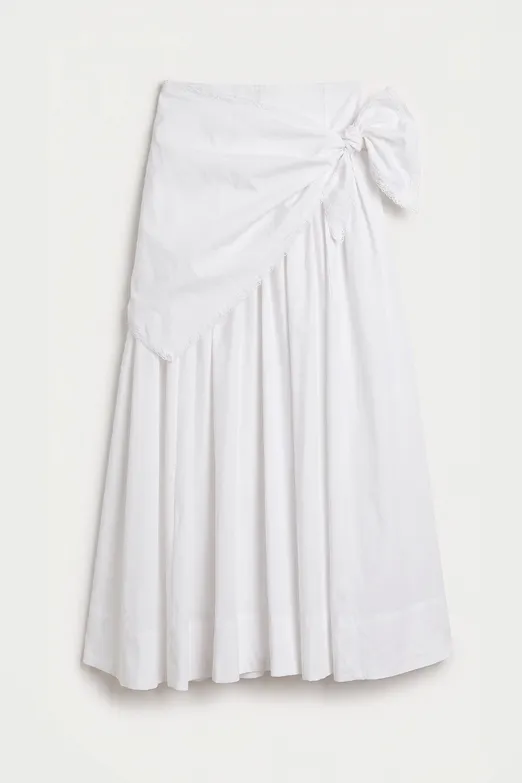 Bayan Beyaz Volanlı Eşarplı Midi Etek - BSL