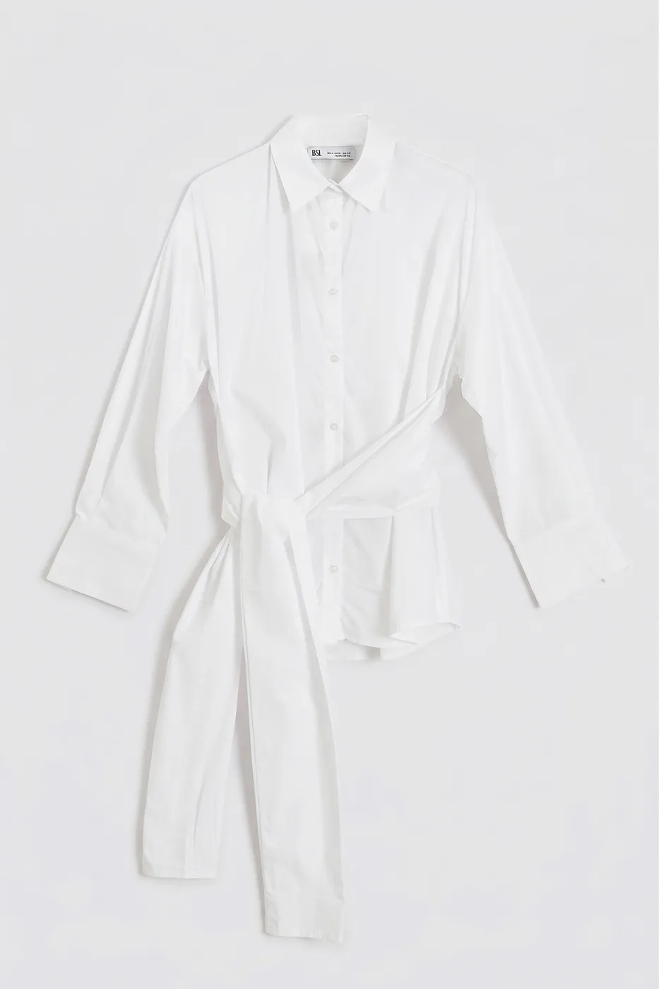 Bayan Beyaz Bağcıklı Poplin Gömlek