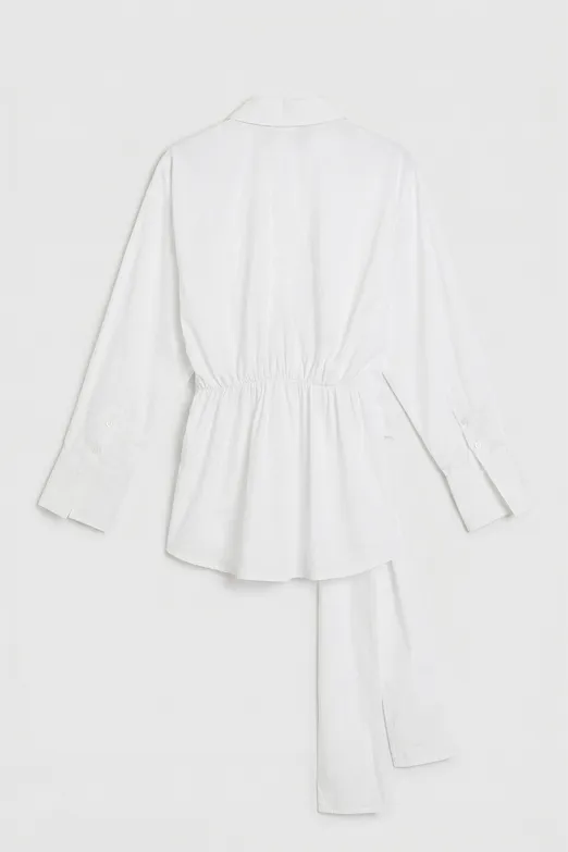 Bayan Beyaz Bağcıklı Poplin Gömlek - BSL