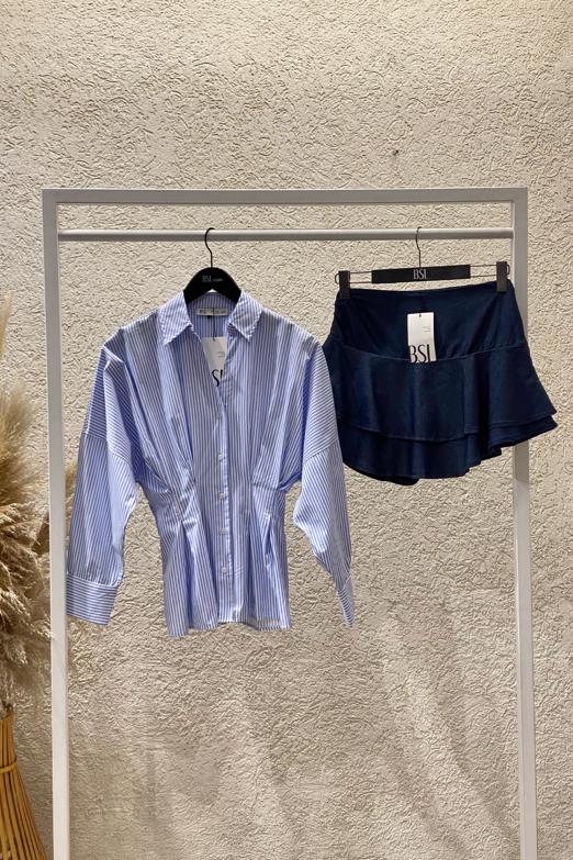 Çizgili Pilili Poplin Gömlek