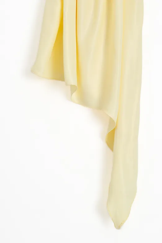 Bayan Sarı Saten Asimetrik Mini Elbise - BSL