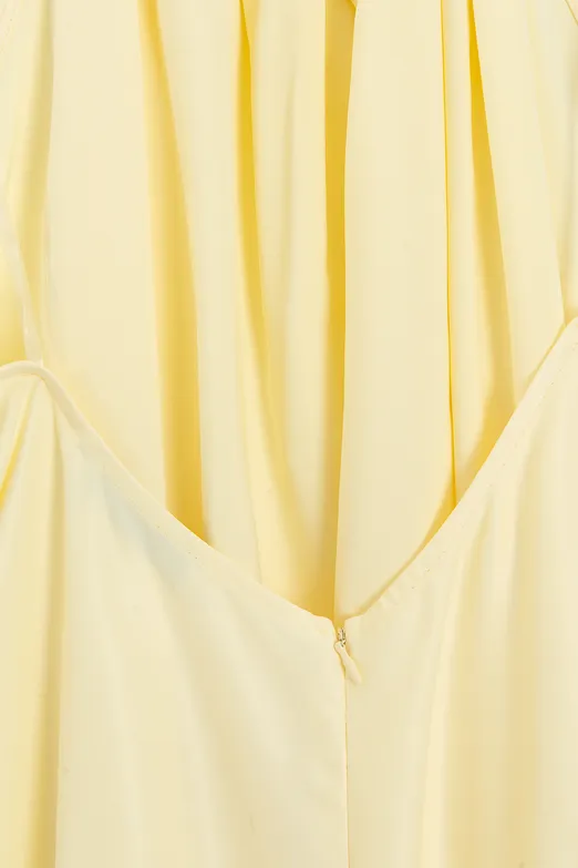 Bayan Sarı Saten Asimetrik Mini Elbise - BSL