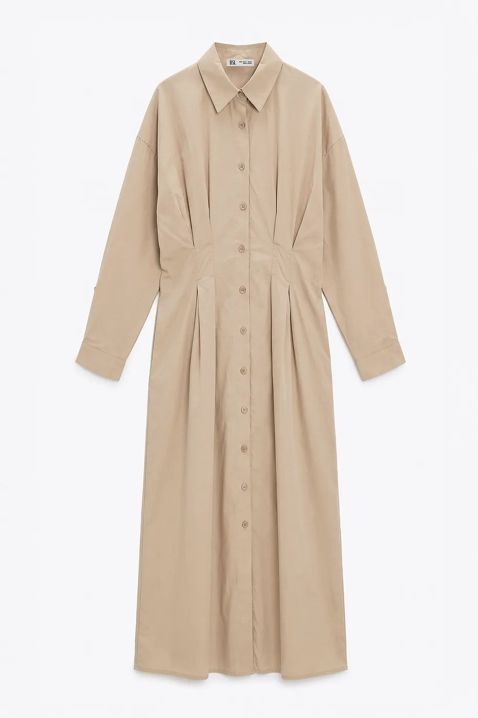 Bayan Bej %100 Cotton Pileli Gömlek Elbise