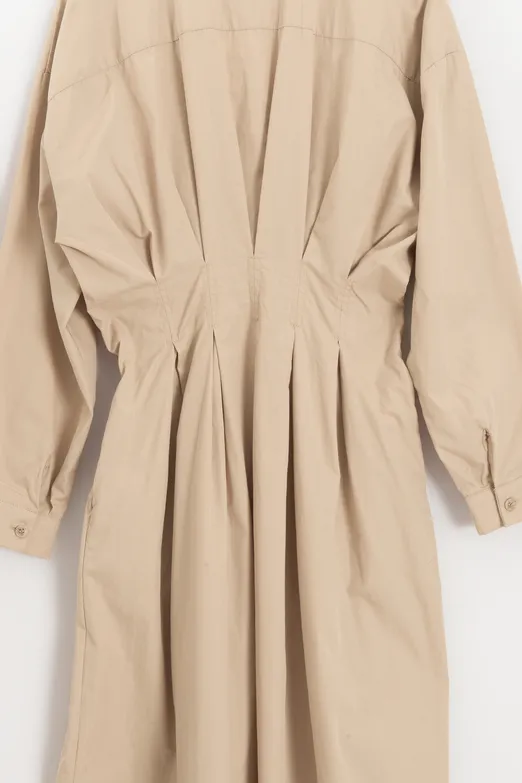 Bayan Bej %100 Cotton Pileli Gömlek Elbise - BSL