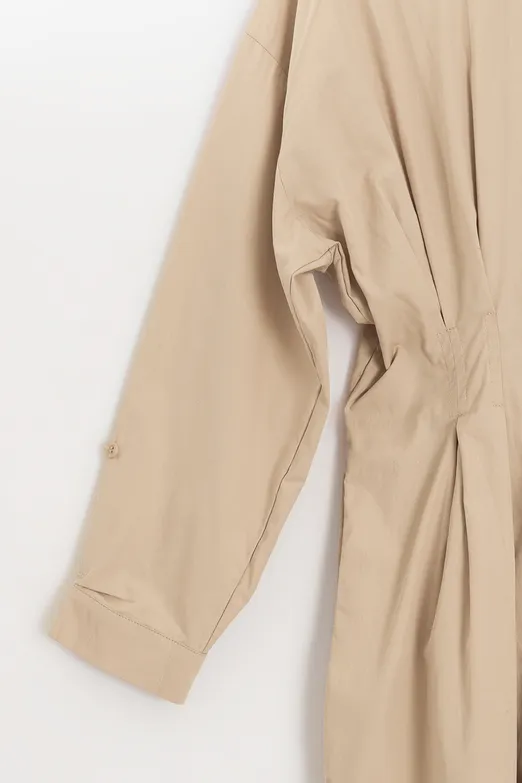 Bayan Bej %100 Cotton Pileli Gömlek Elbise - BSL