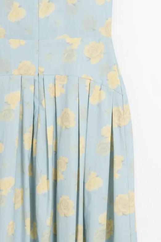 Bayan Mavi Kare Yakalı Büzgülü Midi Elbise - BSL