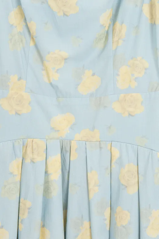 Bayan Mavi Kare Yakalı Büzgülü Midi Elbise - BSL