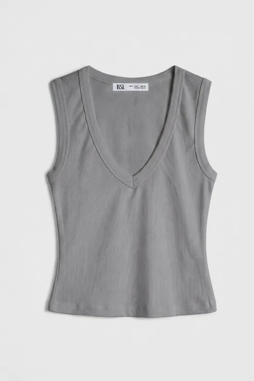 Bayan Bej Slim V Yaka Slim Top - BSL