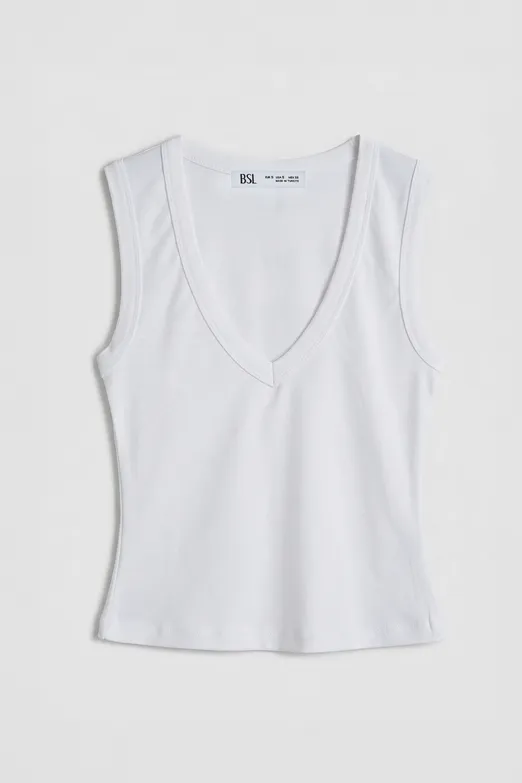 Bayan Beyaz Slim V Yaka Slim Top - BSL