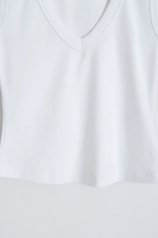 Bayan Beyaz Slim V Yaka Slim Top - BSL