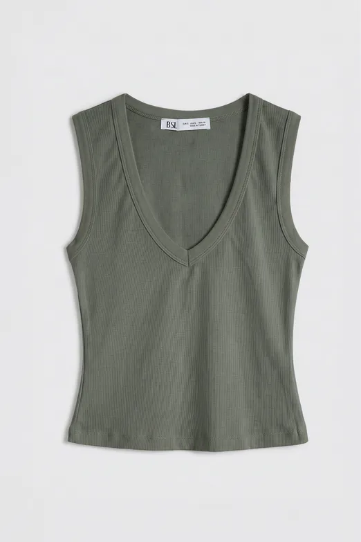 Bayan Haki Slim V Yaka Slim Top - BSL