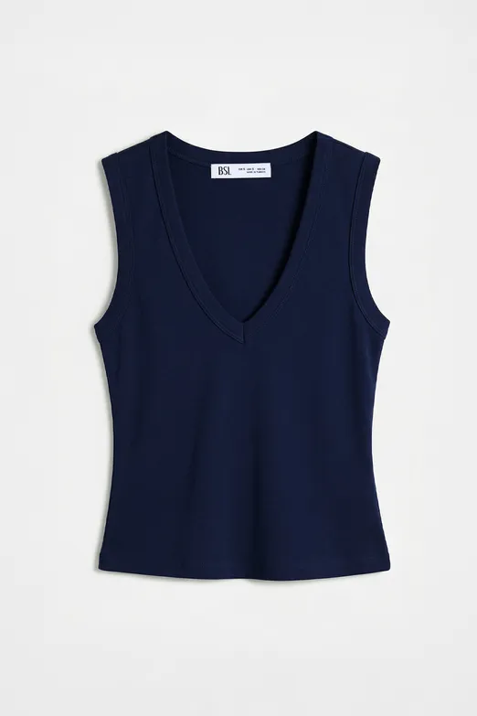 Bayan Lacivert Slim V Yaka Slim Top - BSL