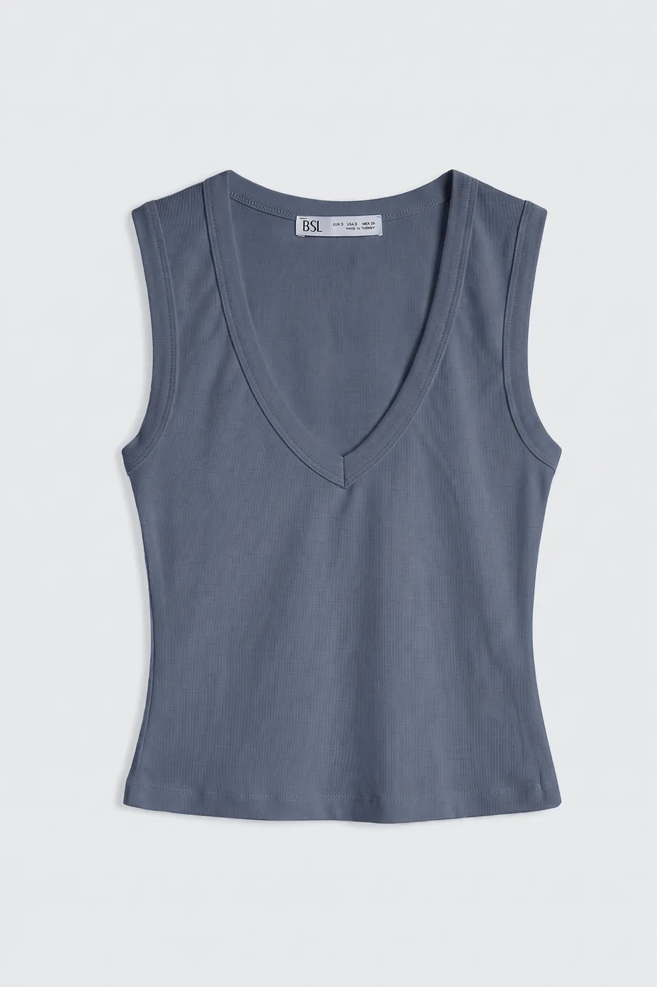 Bayan Mavi Slim V Yaka Slim Top