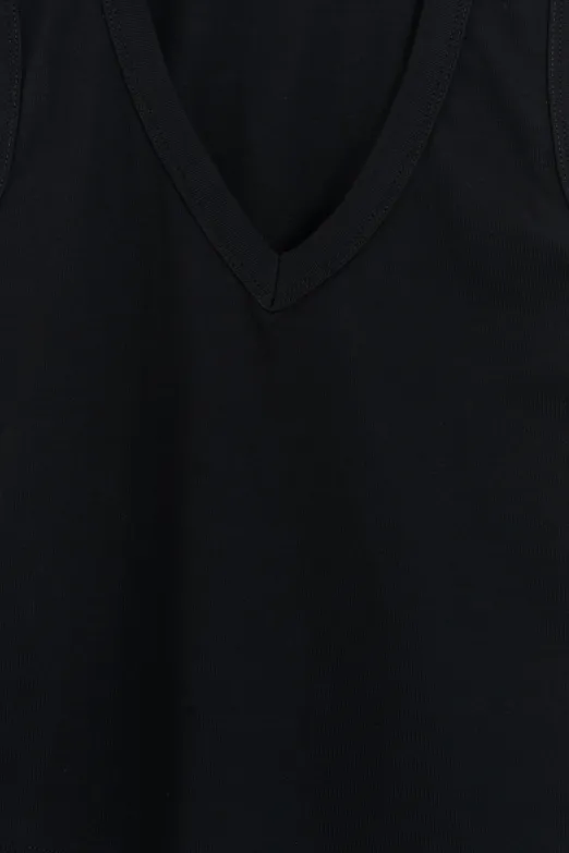 Bayan Siyah Slim V Yaka Slim Top - BSL