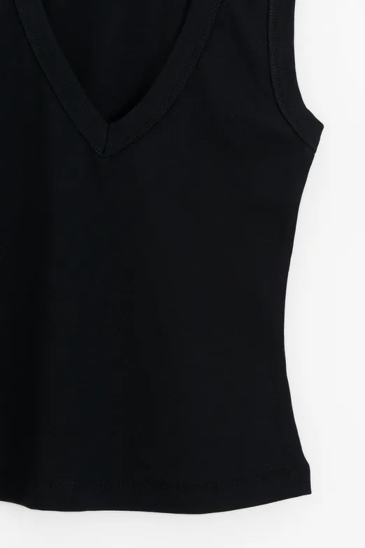 Bayan Siyah Slim V Yaka Slim Top - BSL