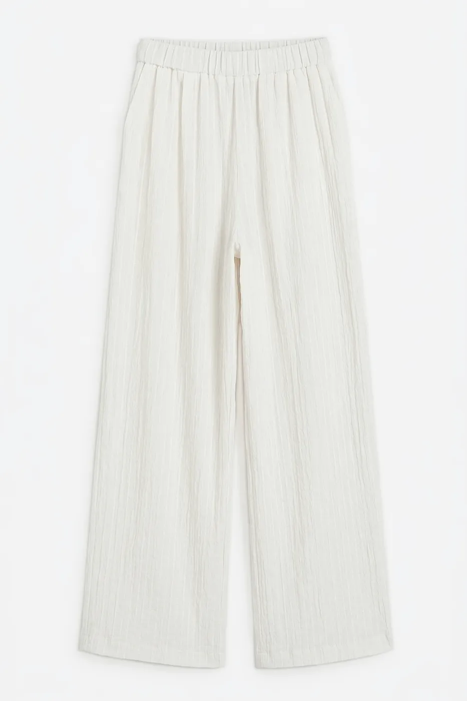 Bayan Ekru Çizgili Oversize Pantolon