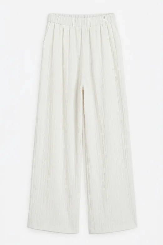 Bayan Ekru Çizgili Oversize Pantolon - BSL