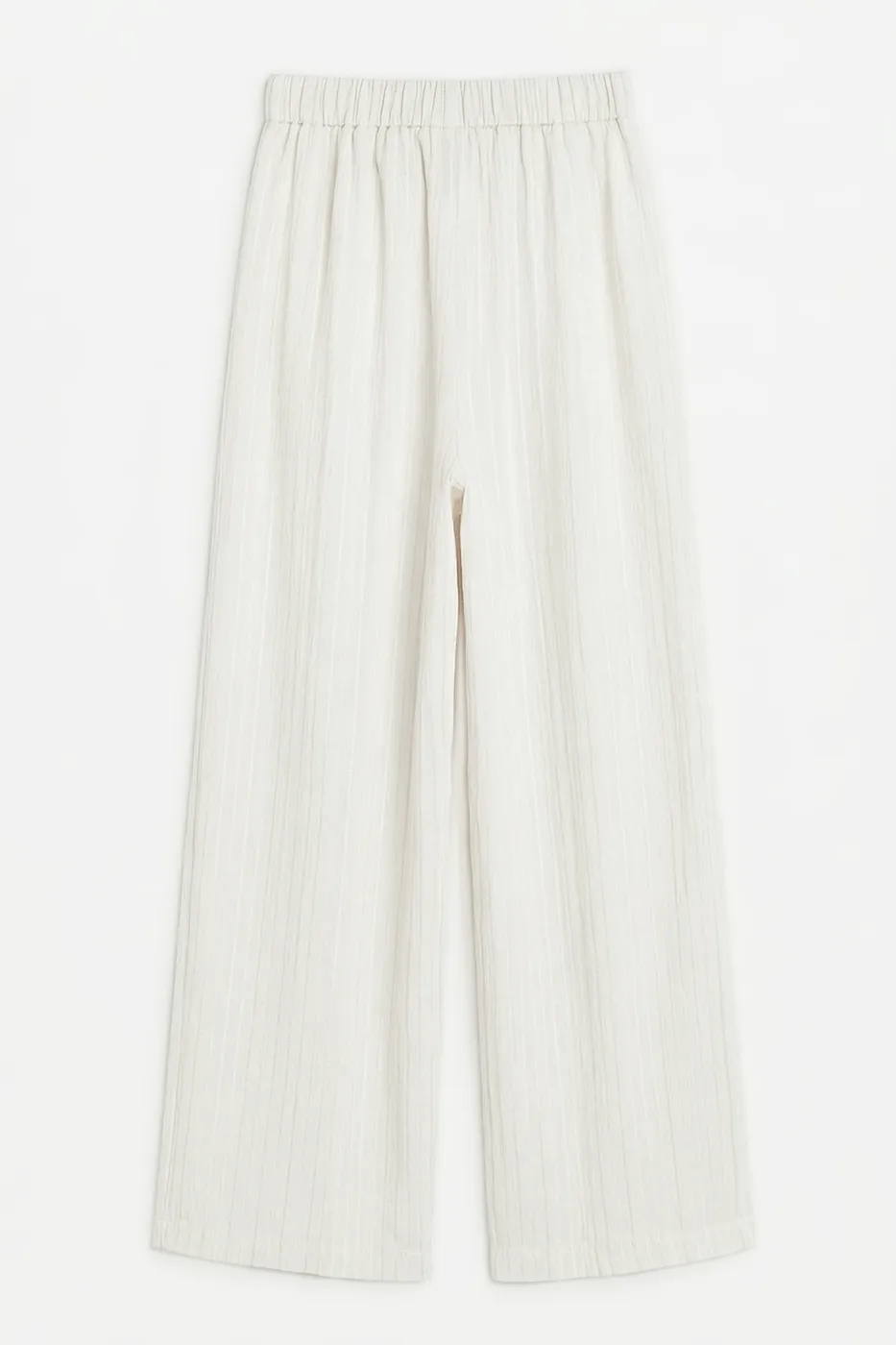 Bayan Ekru Çizgili Oversize Pantolon