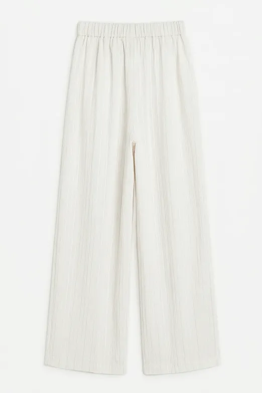 Bayan Ekru Çizgili Oversize Pantolon - BSL