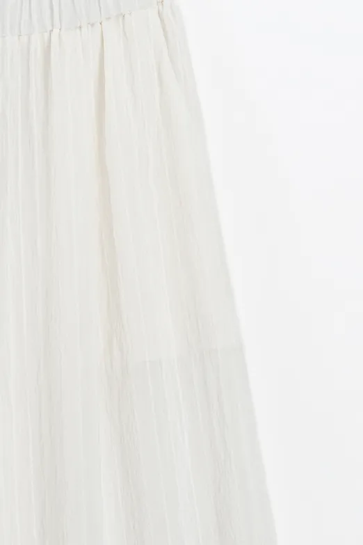 Bayan Ekru Çizgili Oversize Pantolon - BSL