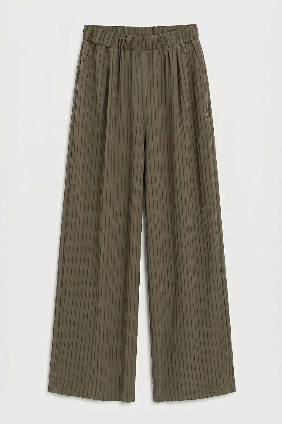 Bayan Haki Çizgili Oversize Pantolon