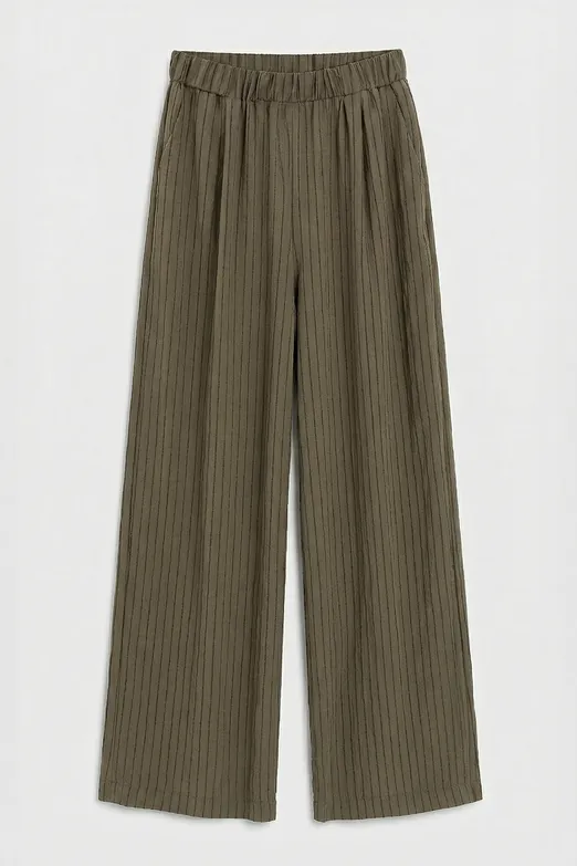 Bayan Haki Çizgili Oversize Pantolon - BSL