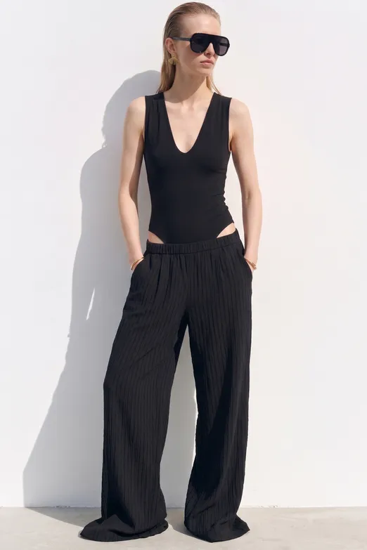 Bayan Siyah Çizgili Oversize Pantolon - BSL