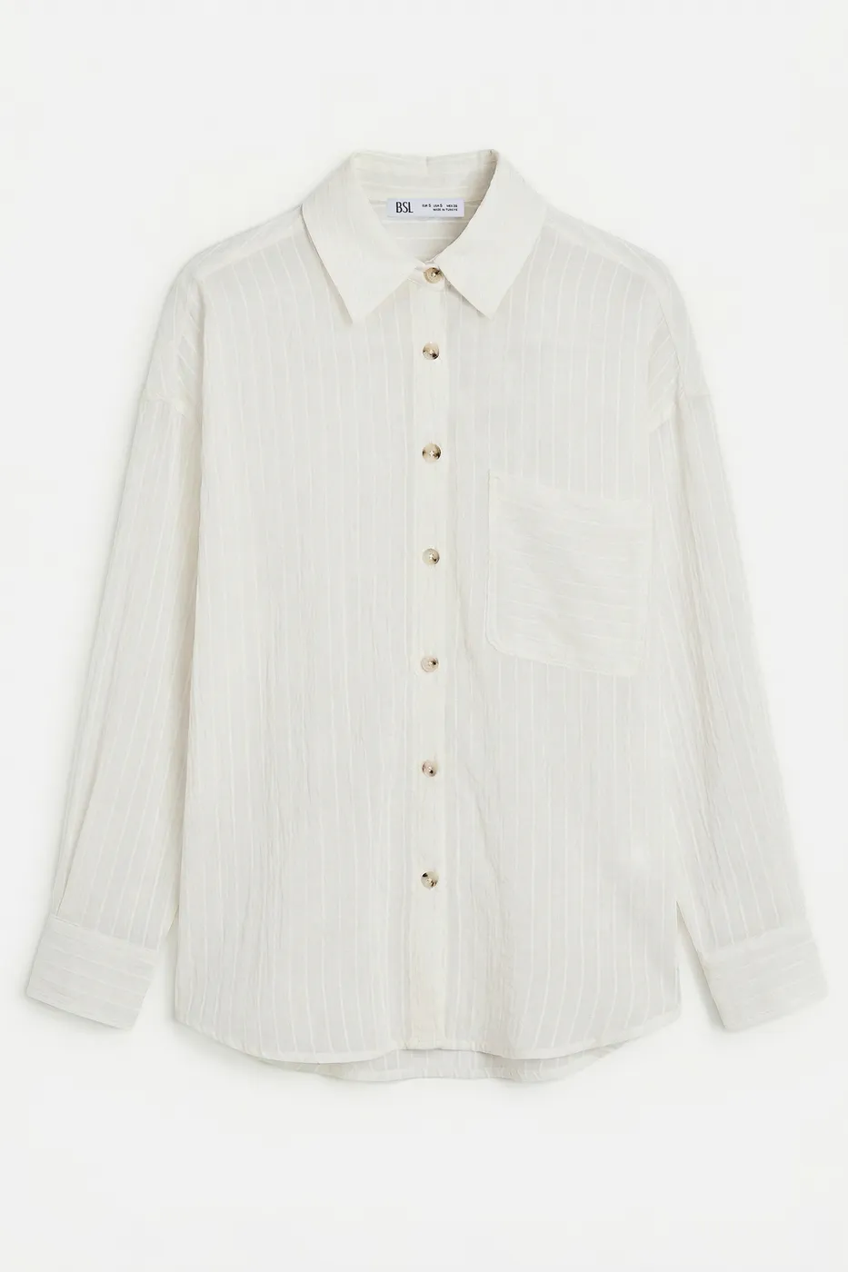 Bayan Ekru Çizgili Oversize Gömlek