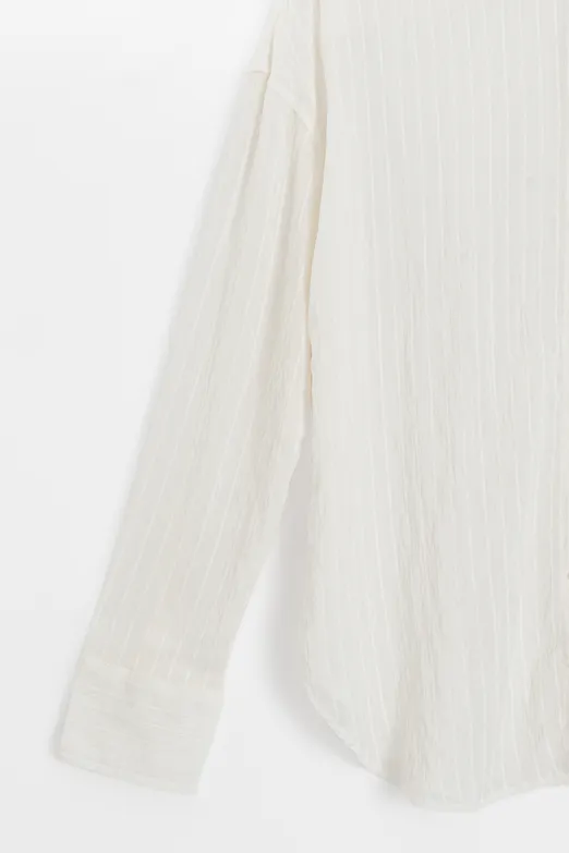 Bayan Ekru Çizgili Oversize Gömlek - BSL