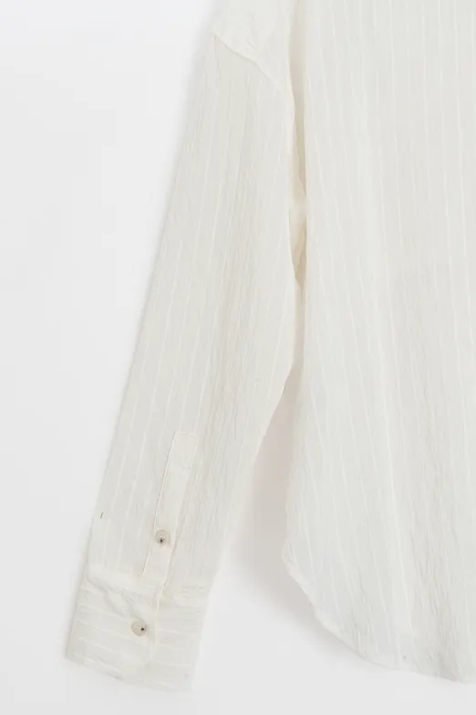 Bayan Ekru Çizgili Oversize Gömlek - BSL