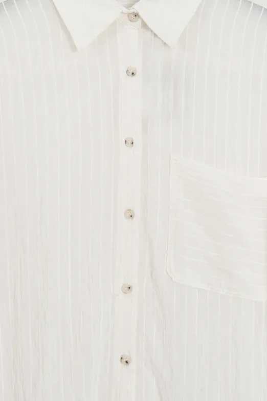 Bayan Ekru Çizgili Oversize Gömlek - BSL