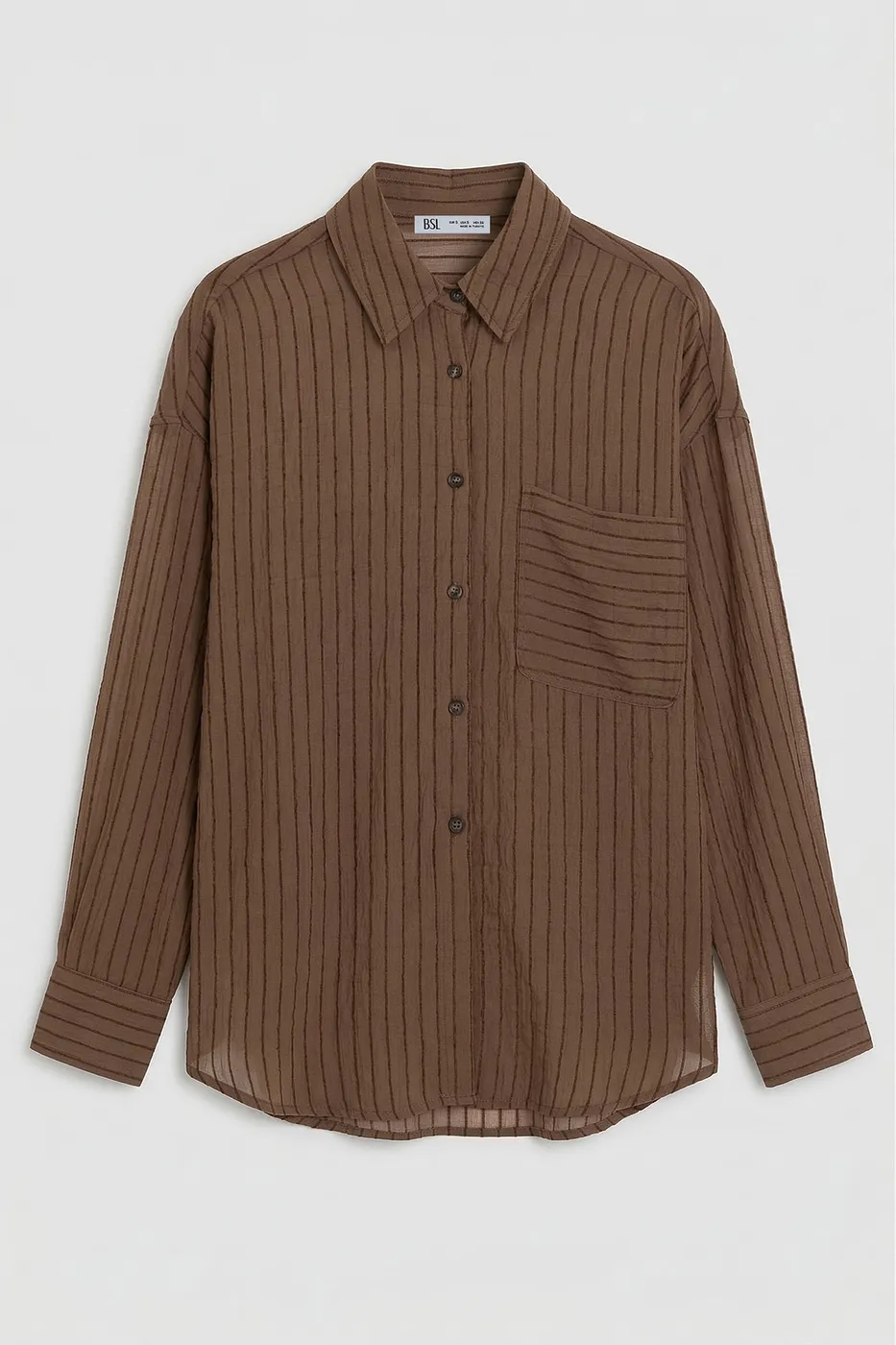 Bayan Kahverengi Çizgili Oversize Gömlek