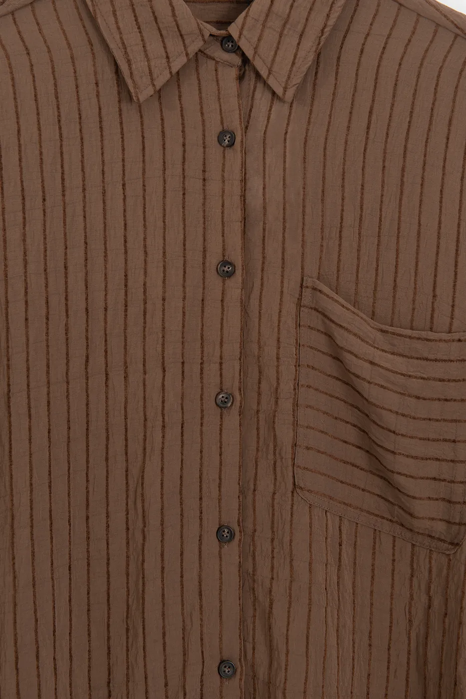 Bayan Kahverengi Çizgili Oversize Gömlek