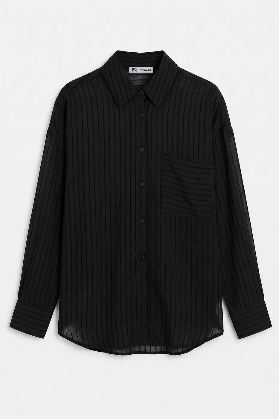 Bayan Siyah Çizgili Oversize Gömlek