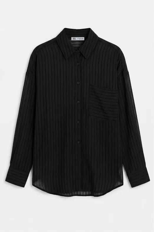 Bayan Siyah Çizgili Oversize Gömlek - BSL