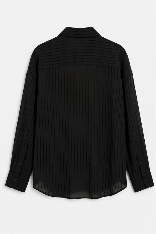 Bayan Siyah Çizgili Oversize Gömlek - BSL